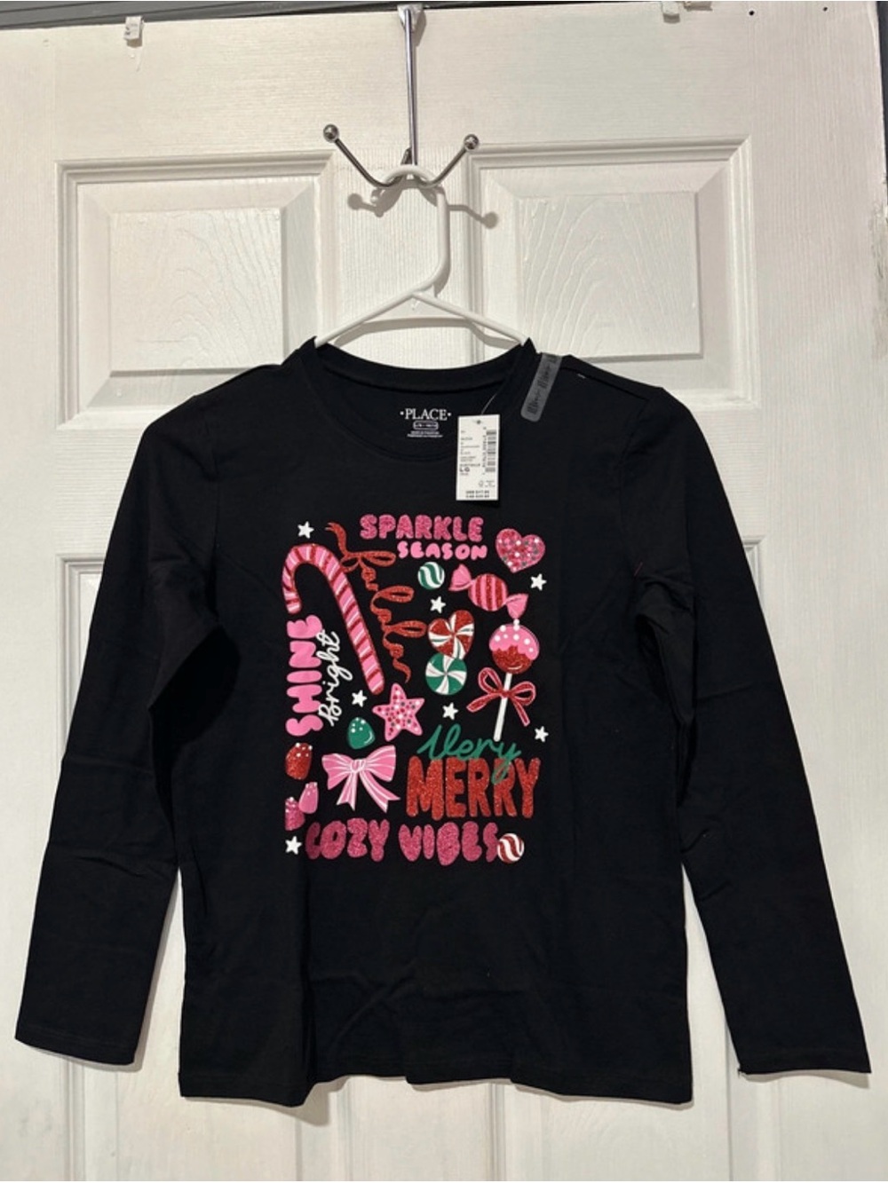 Place Black Long Sleeve 'Sparkle Season Merry' Candy Graphic Tee